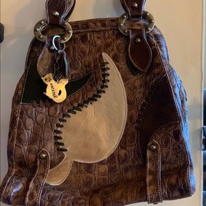 Arcadia calf hair leaf crocodile double handle bag